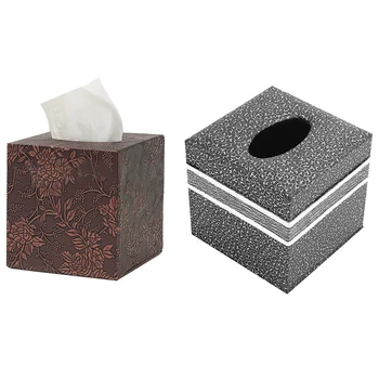 

2 Pcs Home Room Car Hotel Tissue Box Cover Paper Napkin Holder Case-Silver Clouds & Red Grapes