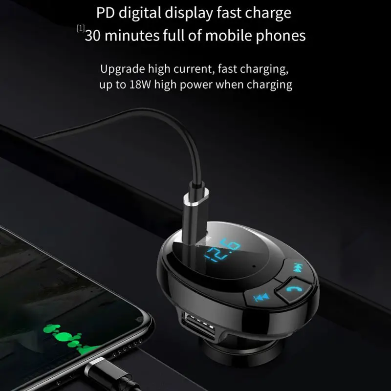 Два порта USB и Type-C для зарядки автомобильный Bluetooth fm-передатчик беспроводной
