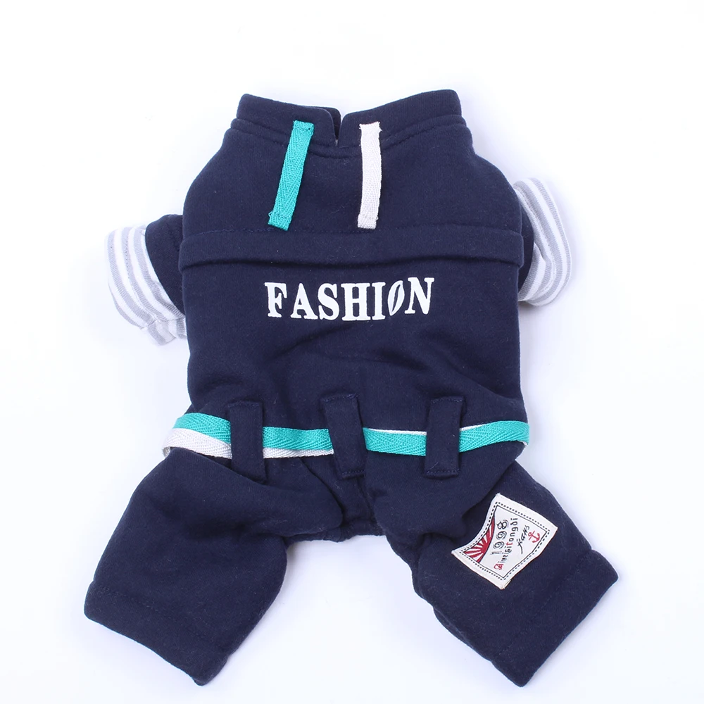 Navy Blue Теплый комбинезон для собак с капюшоном и буквенным принтом, куртка для питомца, питомца, щенка, зимняя одежда - Цвет: Navy Blue