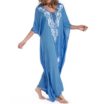 

Oversize Kaftan Beach Cover Up Pareos De Playa Mujer Beach Wear Embroider Backless Bikini Cover Up Robe Plage Sarong Beach Tunic