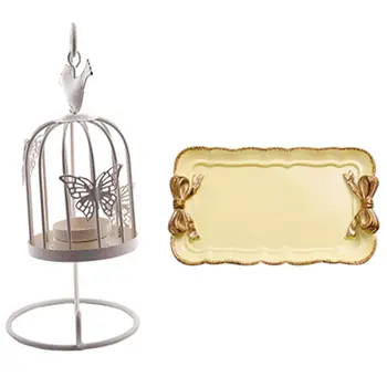 

European Style Bow Cake Storage Trays 12X20cm Yellow with Vintage Decor Candle Holders Candelabra Bird Cages White