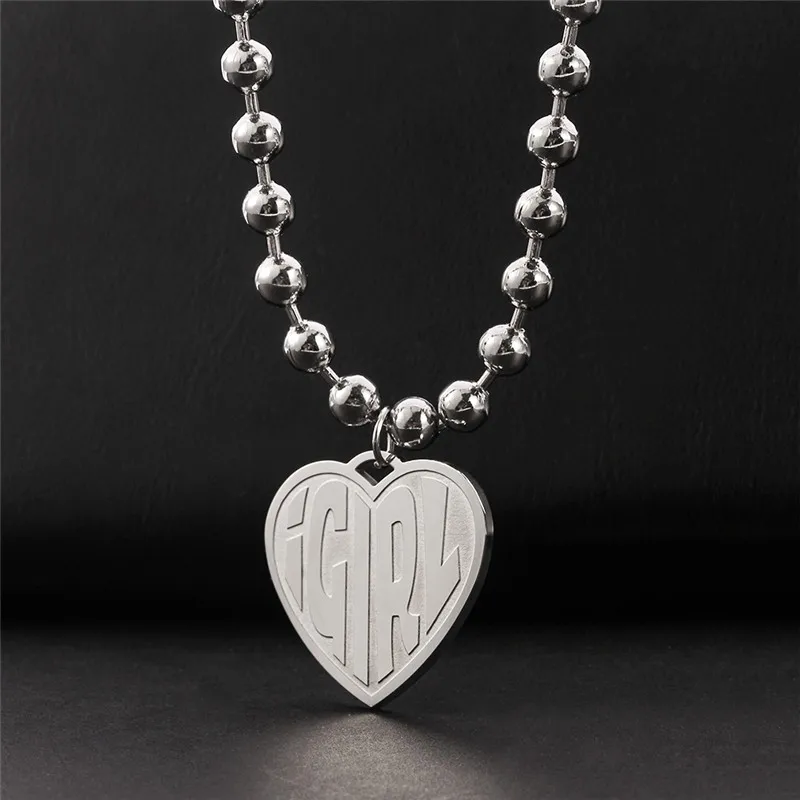 Bead Chain Choker Necklace Streetwear Stainless-Steel IGIRL Gothic Heart Bijoux Heavy-Duty