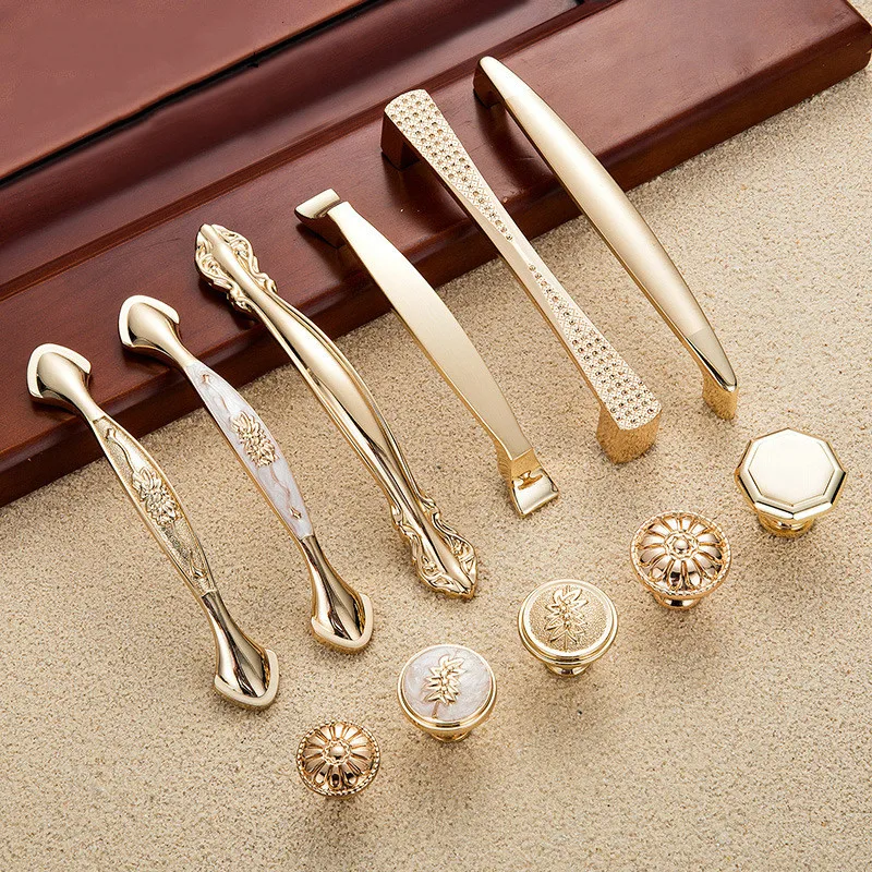 JD Champagne Gold Door Handles Zinc Alloy Cabinet Handle Drawer Knobs European Wardrobe Pulls Kitchen Furniture Handle