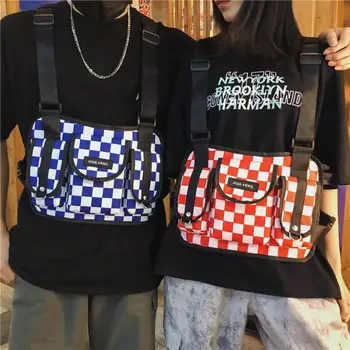 

Hip Hop Oxford Cloth Lattice Multi-pocket Waist Belt Packs Women Men Outdoor Climbing Sports Streetwear Harness Vest Chest Bag