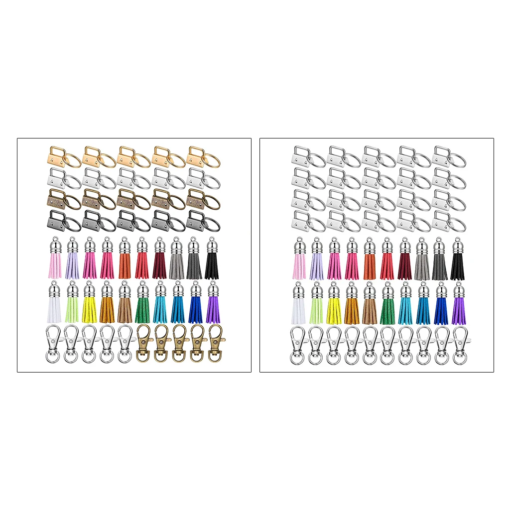Mixing Color/Silver 60 Pieces Key Fob Hardware Set with Tassel Tail and Swivel Snap Hook for Keychain Rings Making | Дом и сад