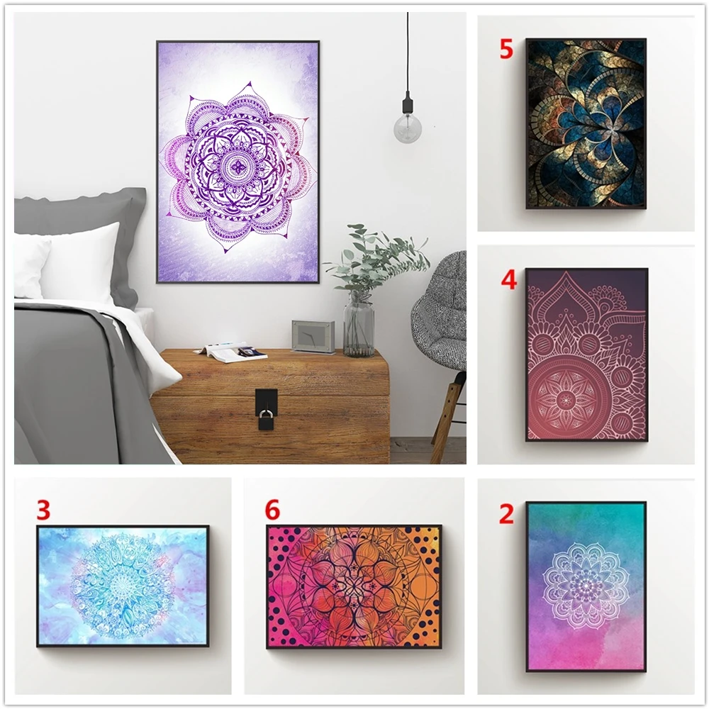 Цветы мандалы индийская холщовая стена художественный плакат-картина домашний