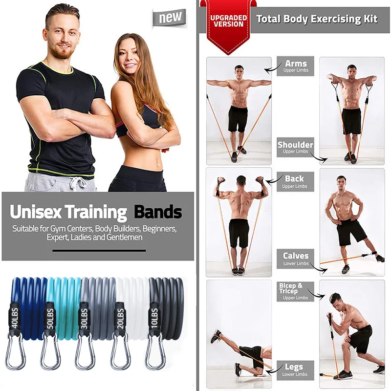 Kit Barre de Pilates avec 4 Élastiques - Matériel de Musculation pour