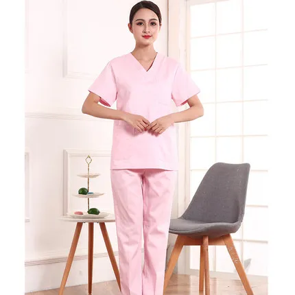 Летний женский медицинский скраб для больниц, набор одежды, модный дизайн, облегающие зубные скрабы для салона красоты, мужская униформа медсестры - Цвет: women pink