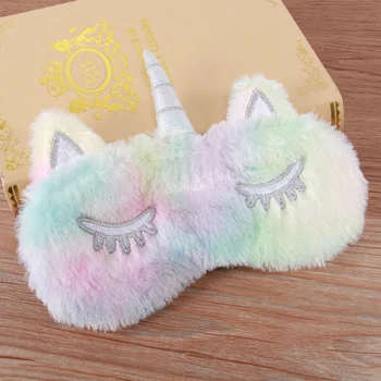 

4pcs Soft Plush Unicorn Sleep Eye Mask Cover Cute Eyeshade Unicorn Horn Blindfold for Sleep Nap Travel (White + Purple + Gradien