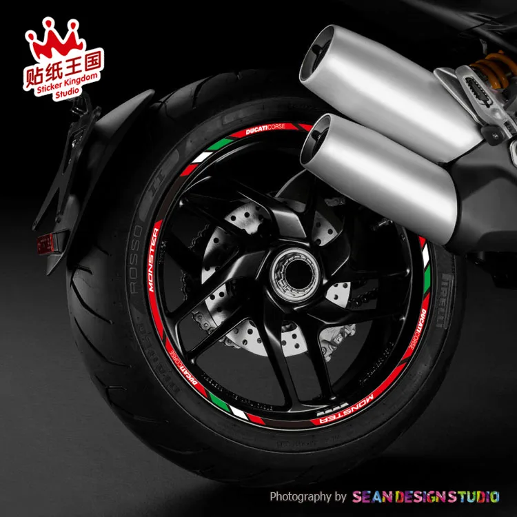 Красный Для Monster 821 1200 Multistrada MTS 1260 Streetfighter Hypermotard мотоциклетная наклейка для колес наклейка светоотражающий обод велосипед подходит - Название цвета: Красный