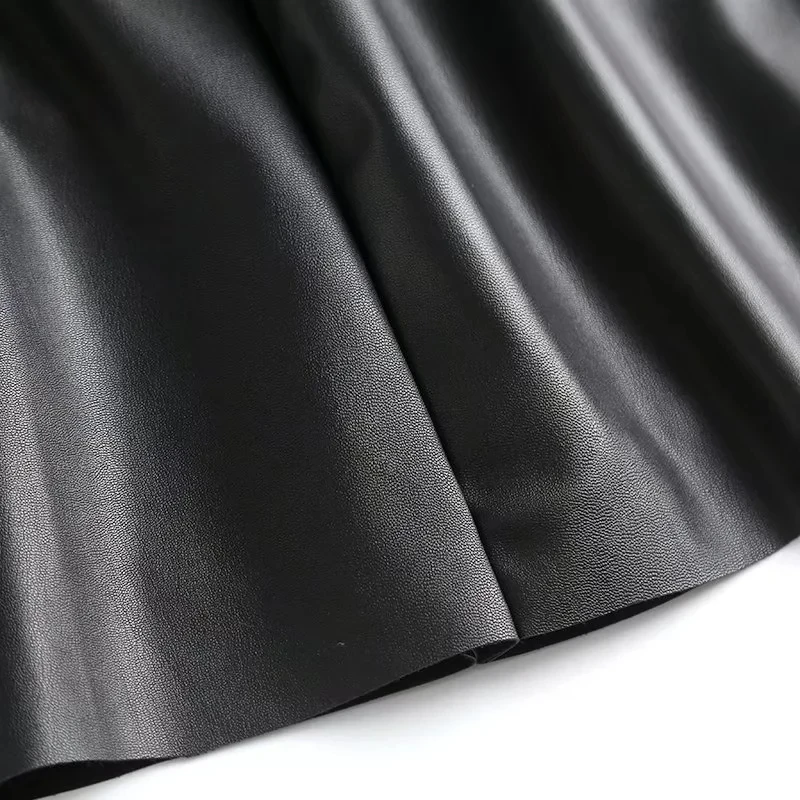 Jenny&Dave Faldas Mujer Moda 2024 England Style Simple Solid Skirts Womens Pu Leather Drawstring Skirt Women Casual Sexy Mini
