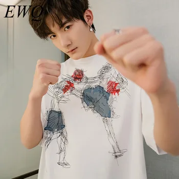 

EWQ / men's wear Summer Korean short sleeve printting white t-shirt tee for male 2020 new trend loose graffiti print tops 9Y1796