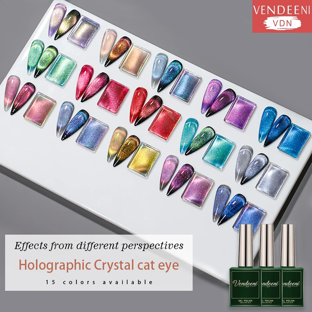 Vendeeni New Colourful Crystal Cat Eye Gel Nail Polish 9D Aurora Cat's Eye Gel Varnish Magnetic Hybrid UV Soak Off Gel Lacquer