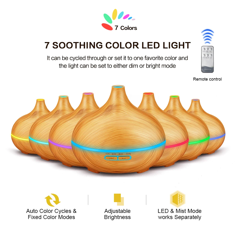 400ML Ultrasonic Air Humidifier Wood Grain Essential Aroma Oil Diffuser Air Purifier with 7 Color Changing LED Lights For Home