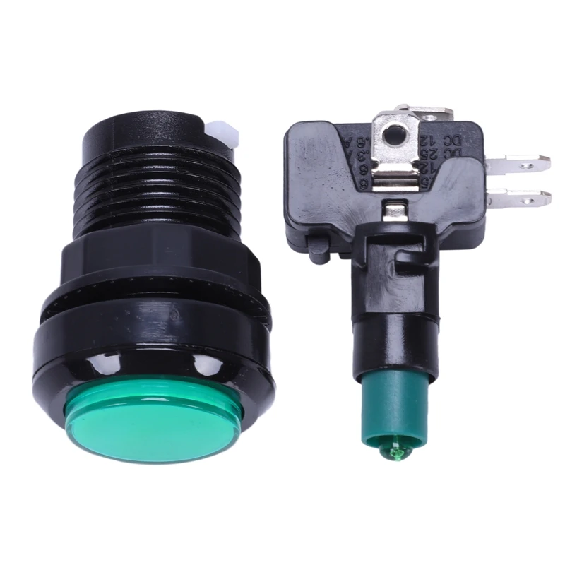 

Green LED Lamp 24mm Dia Round Push Button w Limit Switch for Arcade Video Game