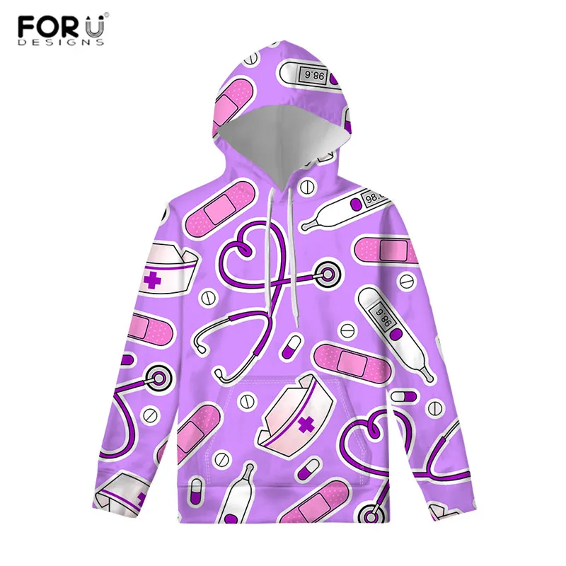 FORUDESIGNS модные больничные медсестры с рисунком милые Мультяшные Топы 3D толстовки