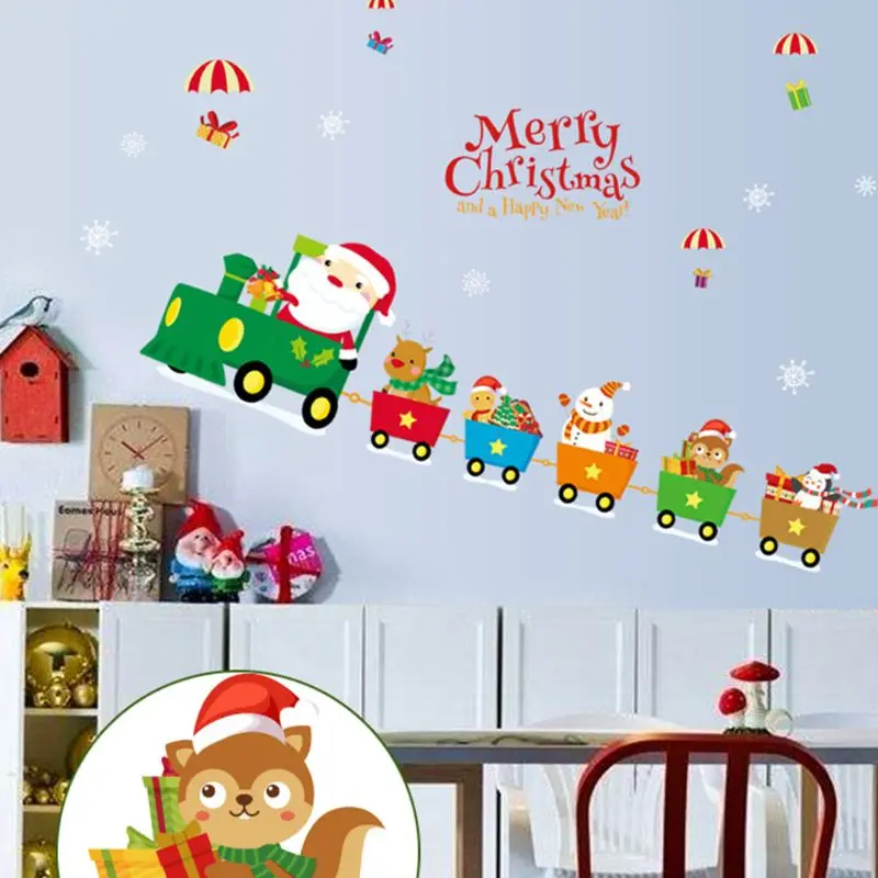 

Merry Christmas Wall Stickers Window Glass Festival Wall Decals Santa Murals New Year Christmas Decorations for Home Decor