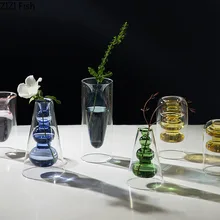 Скандинавские цветочные вазы для украшения дома, стеклянные вазы, геометрические градиентные прозрачные сушеные Цветочные гидропоники, цветочные композиции
