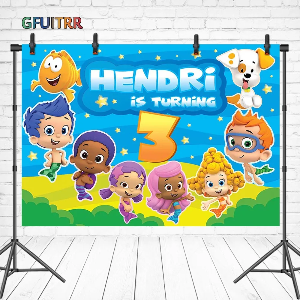 GFUITRR Bubble Guppies фон для фотосъемки детский душ день рождения фото фон под морем Акула виниловый фото стенд реквизит