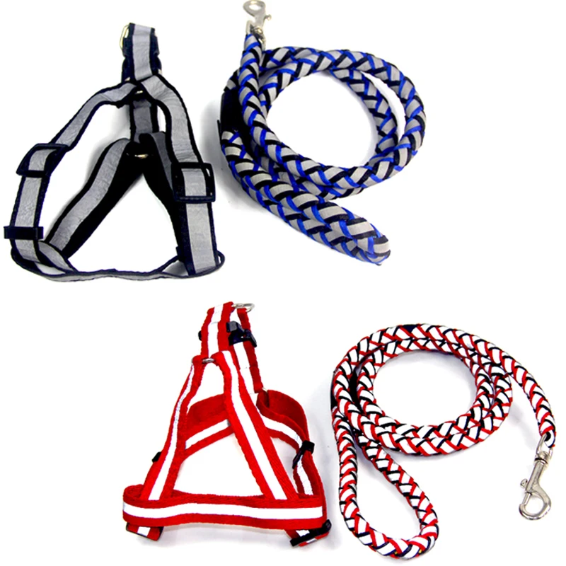 

Reflective Dog Harness Leash Set Braided Traction Round Rope Large Medium Small Dog Chain Night Out Luminous Harness For Dogs