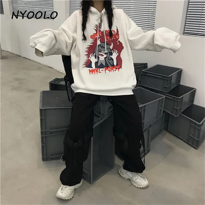 NYOOLO Harajuku аниме любителей Аватар буквы печати теплые толстовки повседневные уличные пуловеры с капюшоном плюс бархатная Толстовка для женщин и мужчин