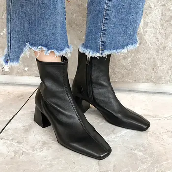 

2020 New Autumn Winter Fashion Genuine Leather Women Ankle Boots Side Zipper High Heels Party Night Club Shoes Woman Boots