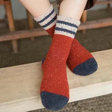 Толстые женские шерстяные носки для осени и зимы, в полоску, в горошек, из пряжи, теплые носки, высокое качество, в винтажном стиле, плотные носки