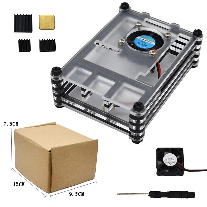 Acrylic Clear Case Shell W/ Cooling Fan Heat Sink Set For Raspberry Pi 4 Model B