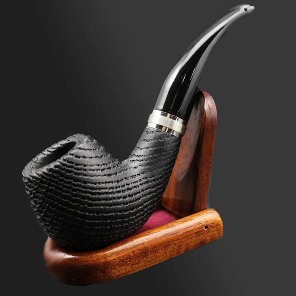 Tobacco Pipe Tobacco Smoking Accessories Smoking Accessories Smoking Pipe Handmade Nature Bog Oak Wood Tobacco Smoking Pipe Bowl Wooden Ring +Pouch +Stand +9mm Filters 16 Tools XBD506