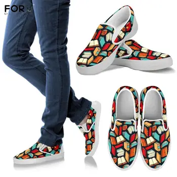 

FORUDESIGNS 3D Reading Book Pattern Woman Slip On Sneakers Casual Flats Shoes Women Spring/Autumn School Students Girl Footwear