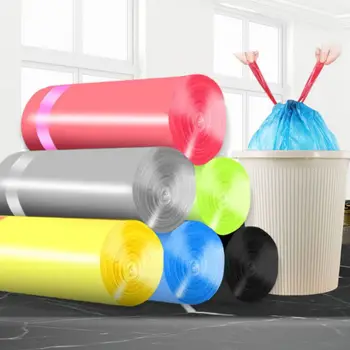 

Portable Drawstring Garbage Bag Stringing Type Garbage Bag Thicken Kitchen Plastic Trash Bag Random Color