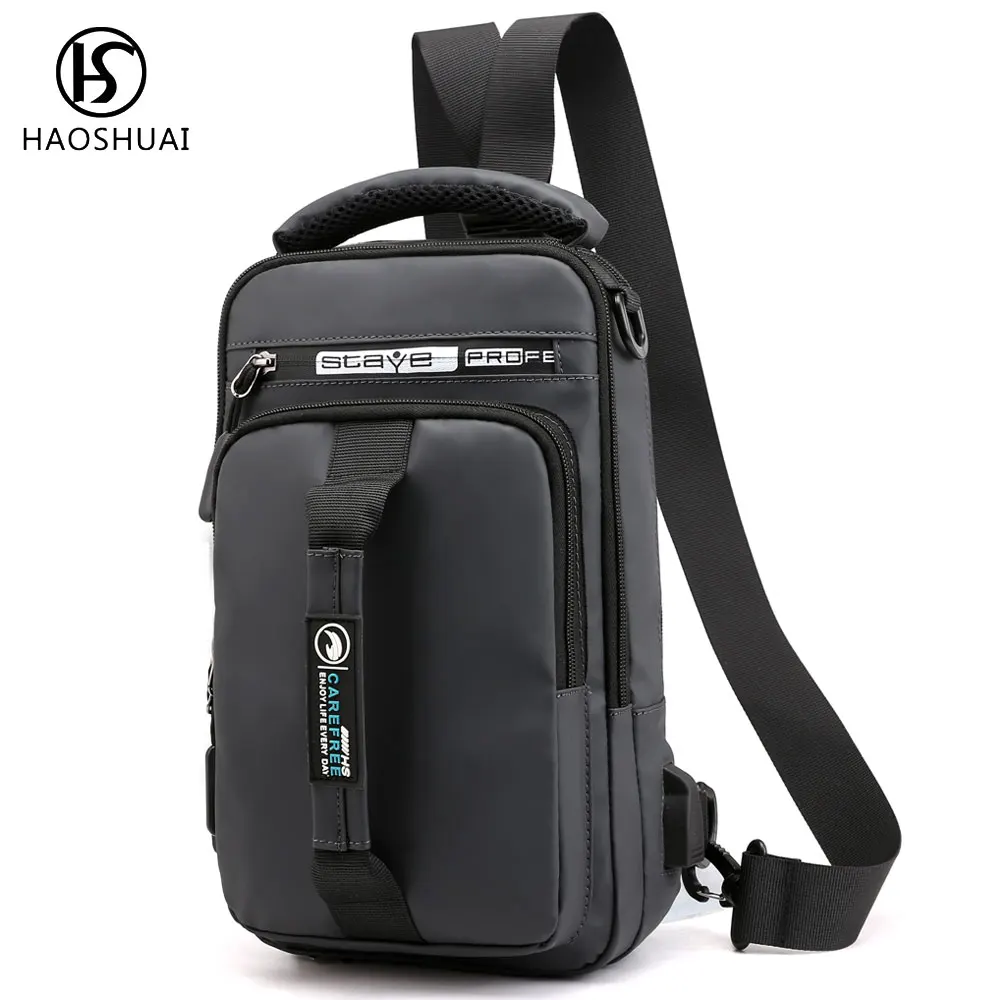 

Haoshuai Men Chest Backpack Waterproof Sling Bag Men Satchel Shoulder Bag USB Daypack Backpack Travel