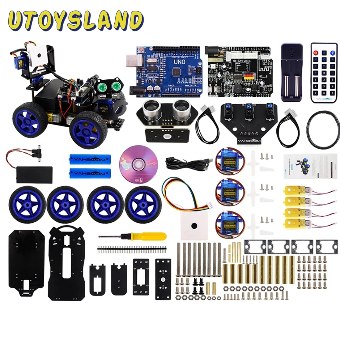 Scratch3.0 luminiscente de módulo Robot inteligente Cámara de coche Wifi Kit de Gimbal para Arduino UNO (sin batería) (con dos baterías)