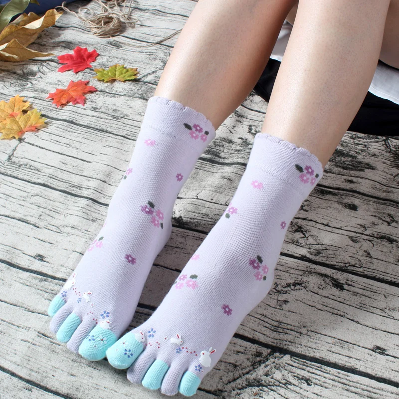 3 пары Хлопковых Носков с пятью пальцами новые носки с кроликами Kawaii японские носки с раздельными пальцами