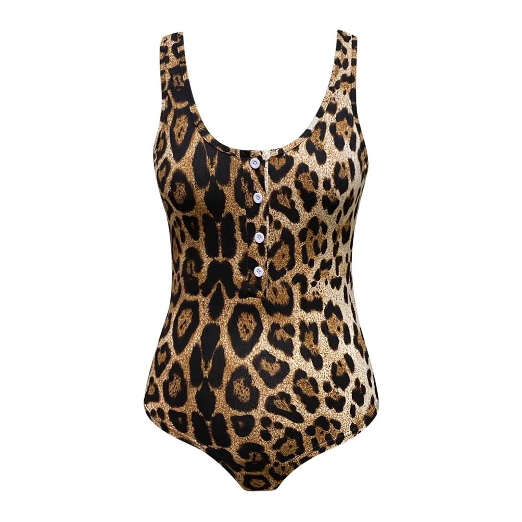 Women Fashion Sleeveless V Neck Leopard Printed Button Playsuits Skinny Slim One-Piece Bodysuits Sexy Female Jumpsuit Rompers#p3