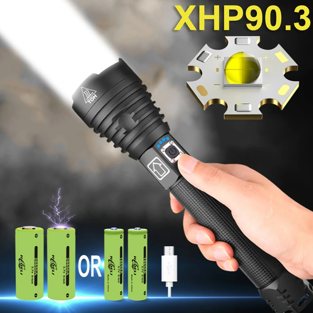 Самый мощный светодиодный фонарик XHP90.3 18650 USB аккумуляторная тактическая ручная