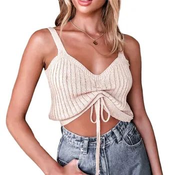 

Women's V-neck Slim Femal Tank Tops Solid Color Top Sleeveless Backless Crop Top Simple Casual Vest High Waist Women Top Vest