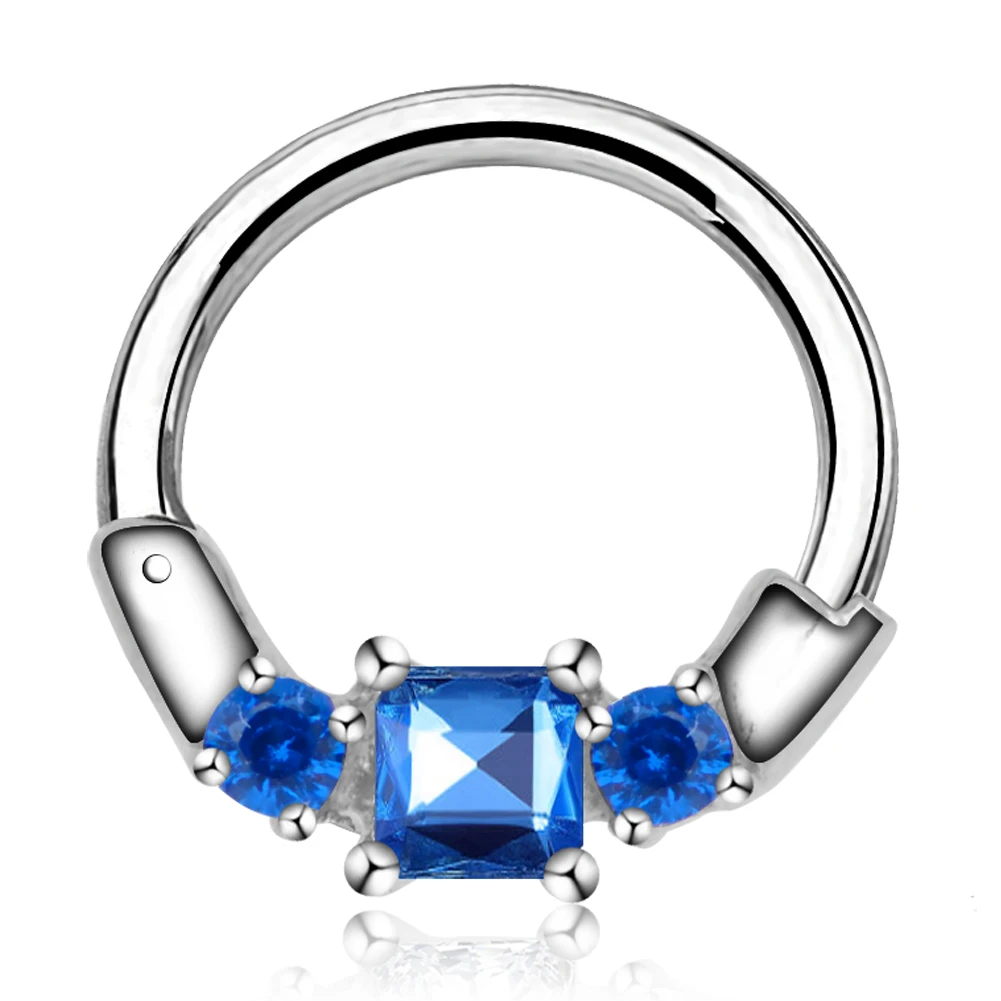 blue Пирсинг для тела в стиле панк, 16 г, нержавеющая сталь 316L, серьги Daith, три прозрачных CZ Rook Helix Septum, серьги - Metal color: blue