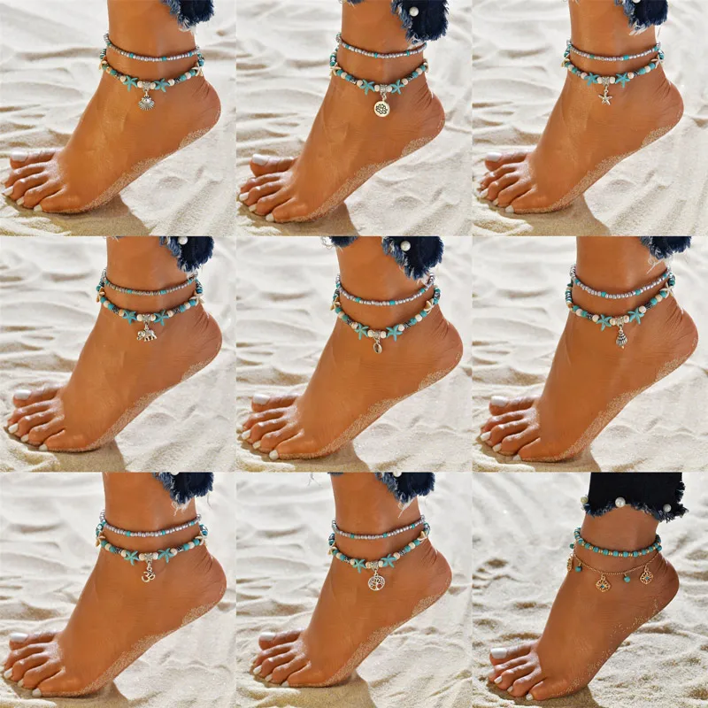 WUKALO Vintage Shell Beads Starfish Sea Turtle Anklets For Women New Multi Layer Anklet Leg Bracelet Handmade Bohemian Jewelry WUKALO Vintage Shell Beads Starfish Sea Turtle Anklets For Women New Multi Layer Anklet Leg Bracelet Handmade Bohemian Jewelry
