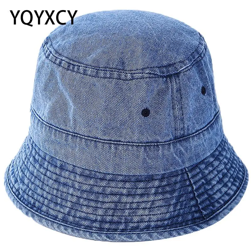 

YQYXCY Bucket Hat Women Denim Cloth Cowboy Fisherman Cap Retro Bob Hat Female Folding Autumn Winter Cap Casual Gorro 2020 New