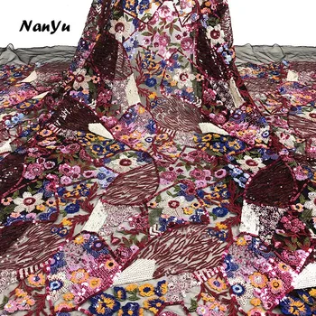 

High Quality French Lace Fabric 2020 Multicolor Sequins Embroidery Mesh Fabric For Party Dinner Dress