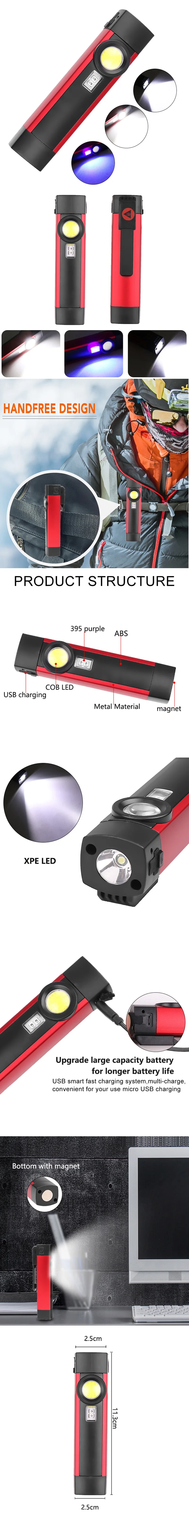 Магнитный USB Перезаряжаемый COB рабочий светильник светодиодный Автомобильный аварийный инспекционный светильник аварийный светильник USB Перезаряжаемый светильник