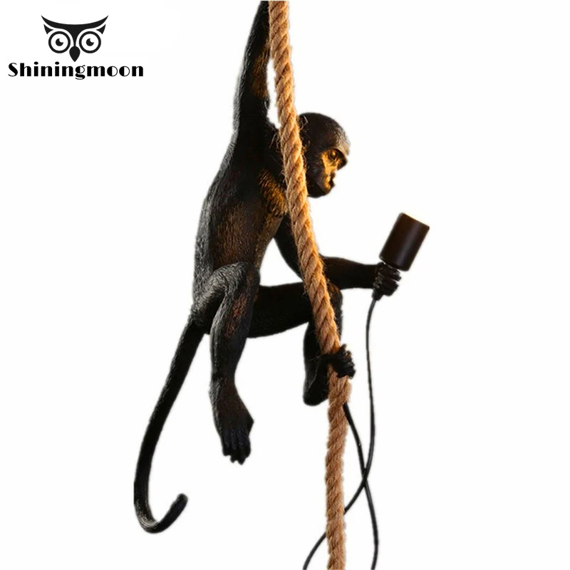 

Modern Monkey Lamp LED Pendant Lights Creative Living Room Decoration Hemp Rope Pendant Lamp Cafe Kitchen Hanging Lamp Luminaire