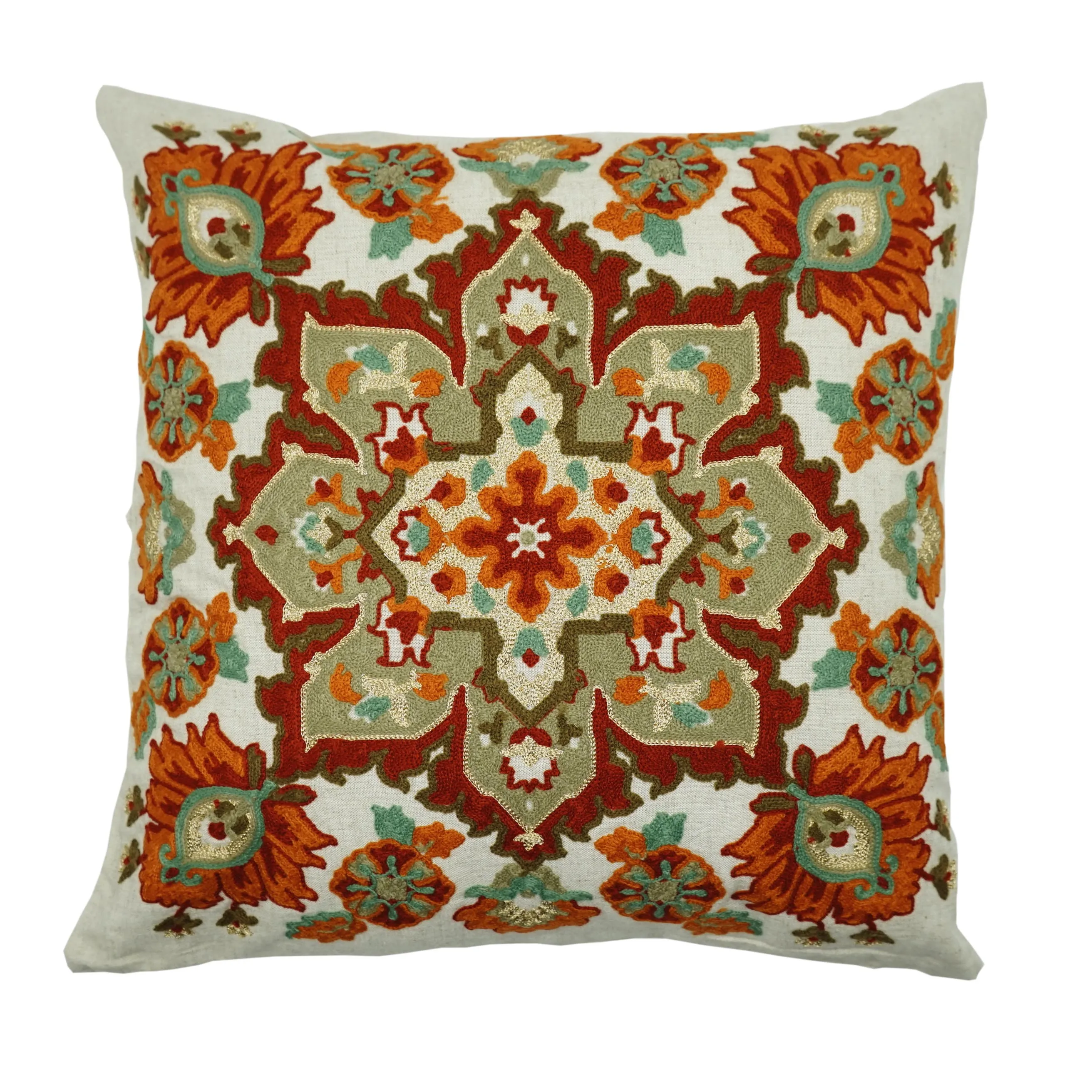 

Home Decor Embroidered Cushion Cover Flower Geometric Canvas Cotton Embroidery Pillow Cover 50x50cm