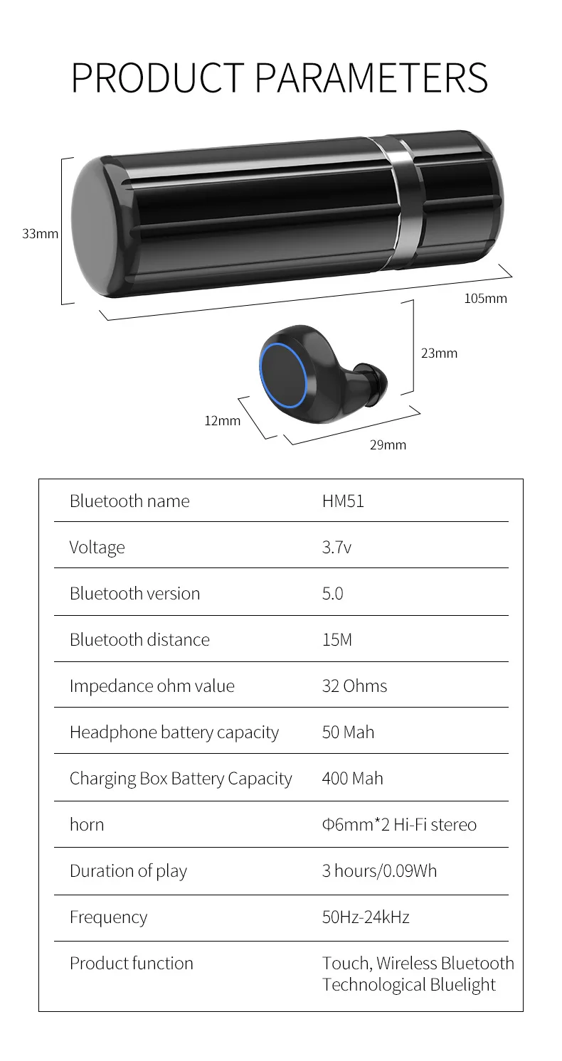 TWS Беспроводные Bluetooth 5,0 наушники HM51Ipx6 водонепроницаемые 3D настоящие Hifi стерео наушники с микрофоном с зарядным устройством