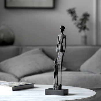 

AFRICAN MOTHER AND CHILD STAND ON MARBLE STATUE METAL FIGURINES CREATIVE CRAFTS CHARACTER DESKTOP ORNAMENTS HOME ROOM DECOR