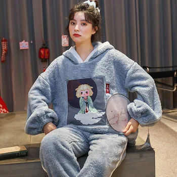 

winter women's Plush pajamas sheep twelve zodiac warm and thick Plush hooded ancient fashion national fashion suit home clothes