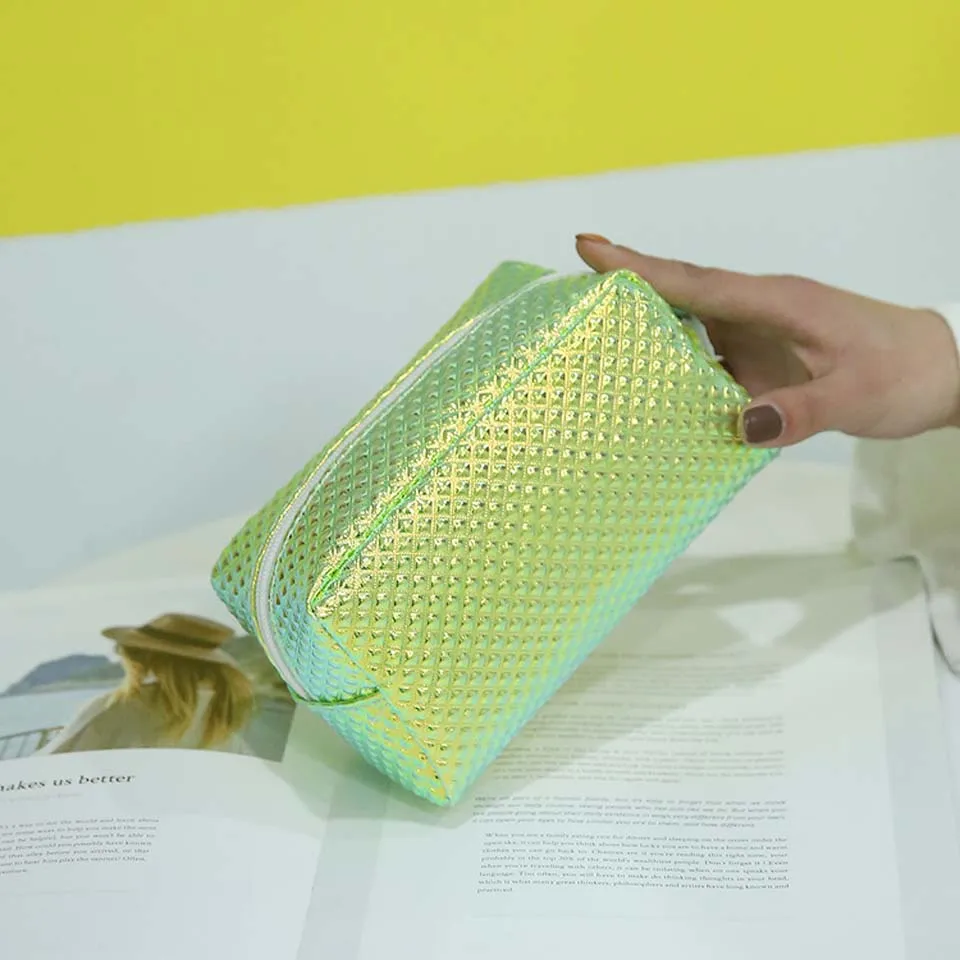 yellow Женская Лазерная косметичка Русалка голографический органайзер для косметики весы джинсовый пенал туалетные принадлежности, мытье Коробка PU клатч - Цвет: yellow