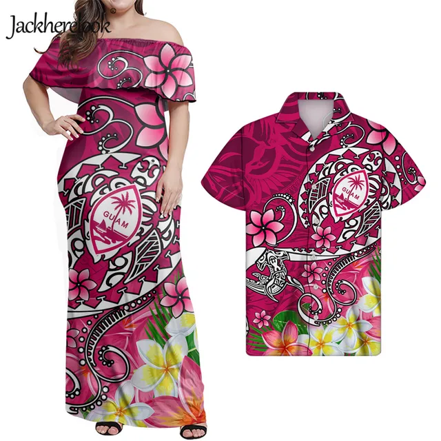 Jackherelook Womens Vintage Maxi Dresses Samoan Hibiscus Polynesian Tribal Brand Design Summer Unisex Clothes Off Shoulder Dress Orange