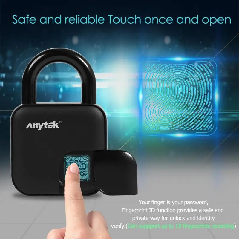 Безопасный БЕСКЛЮЧЕВОЙ Anytek L3 USB Перезаряжаемый дверной замок, отпечаток пальца, умный замок, быстрая разблокировка, саморазвивающийся чип, чехол, замок